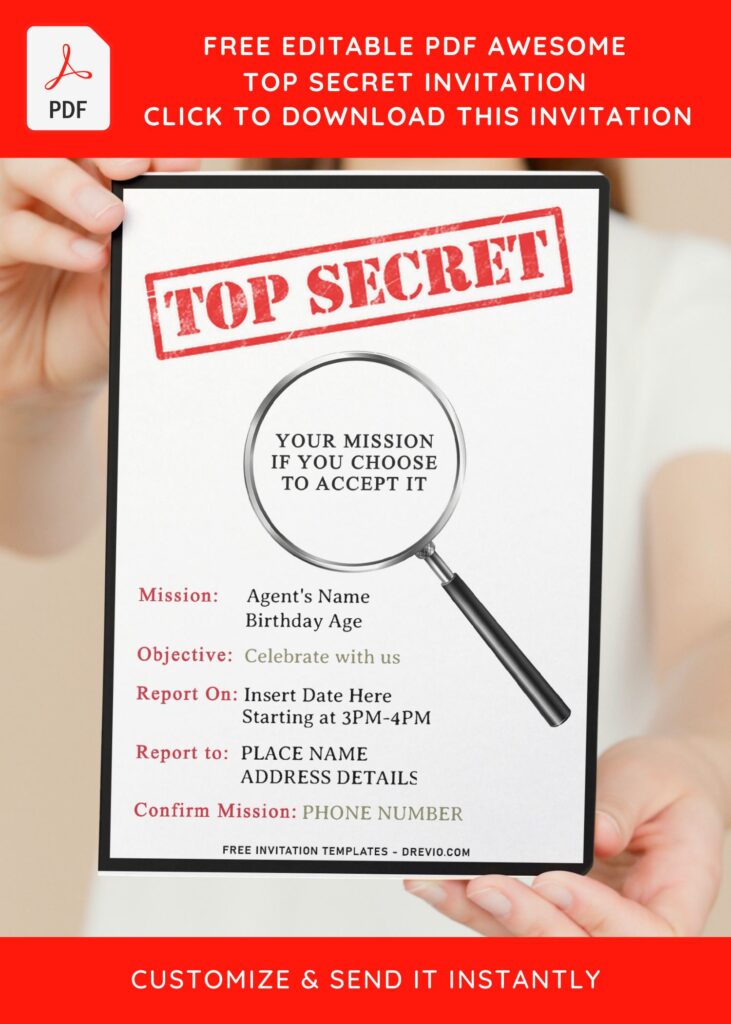 (Free Editable PDF) Top Secret X-File Themed Birthday Invitation Templates with white background