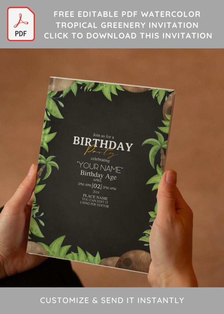(Free Editable PDF) Cute Chalkboard Greenery Birthday Invitation Templates with chalkboard background