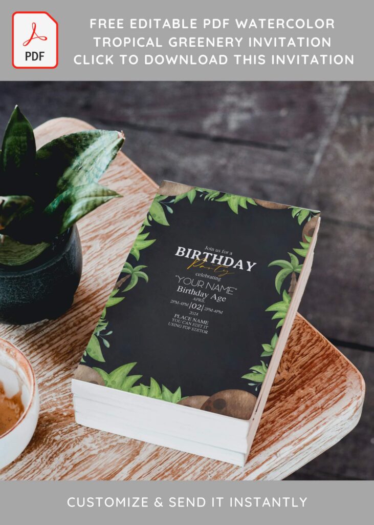 (Free Editable PDF) Cute Chalkboard Greenery Birthday Invitation Templates with greenery monstera