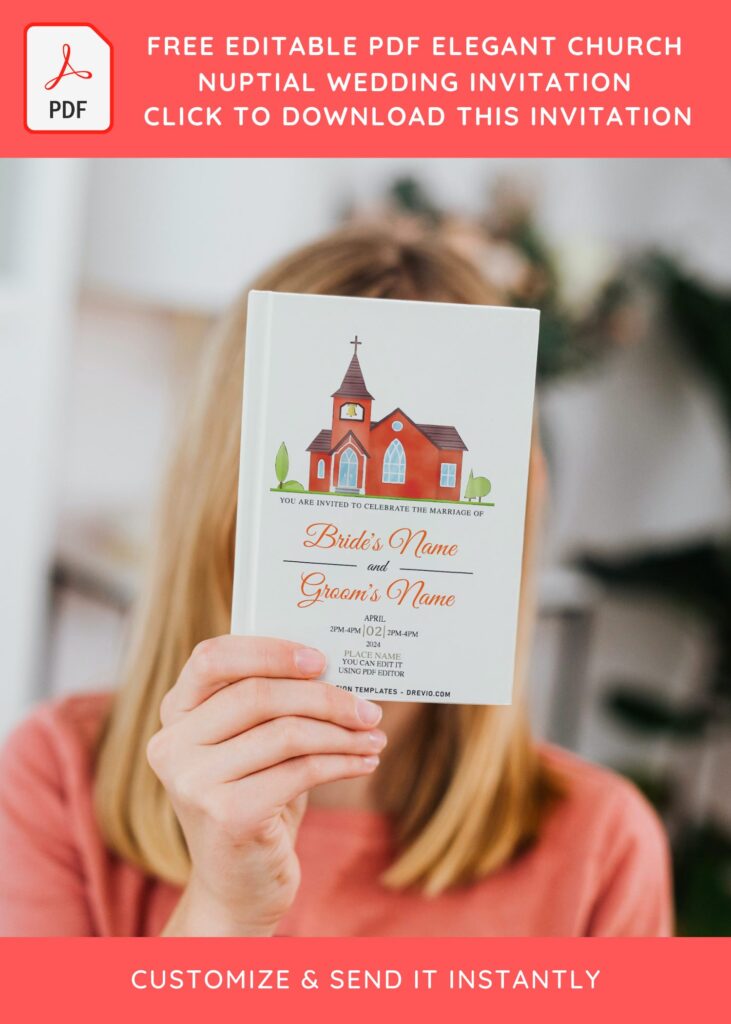 (Free Editable PDF) Beautiful Church Wedding Invitation Templates with white background