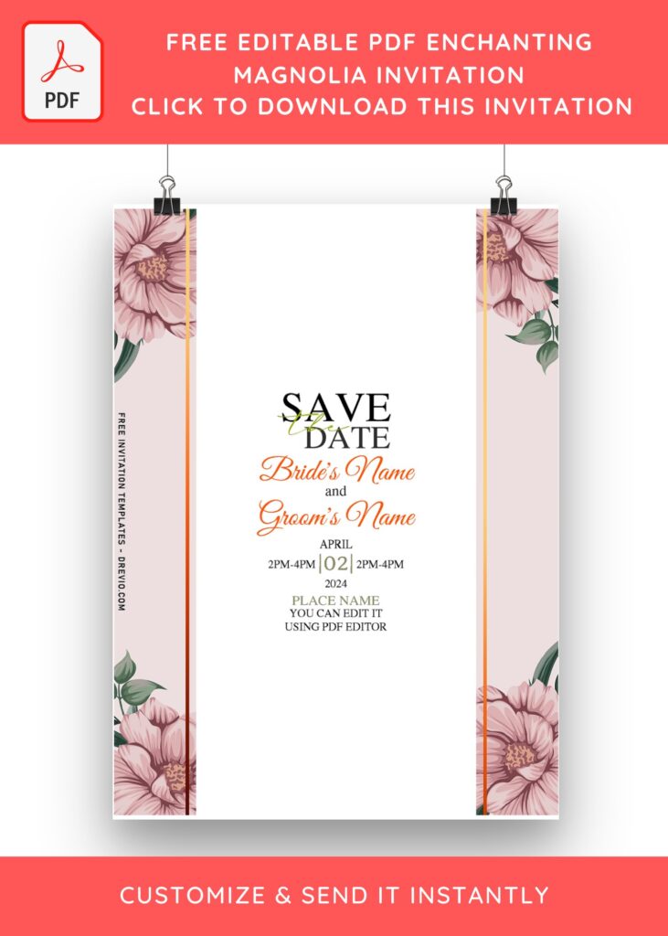 Invitation Template of (Free Editable PDF) Delicate Magnolia Watercolor Floral Invitation Templates 1