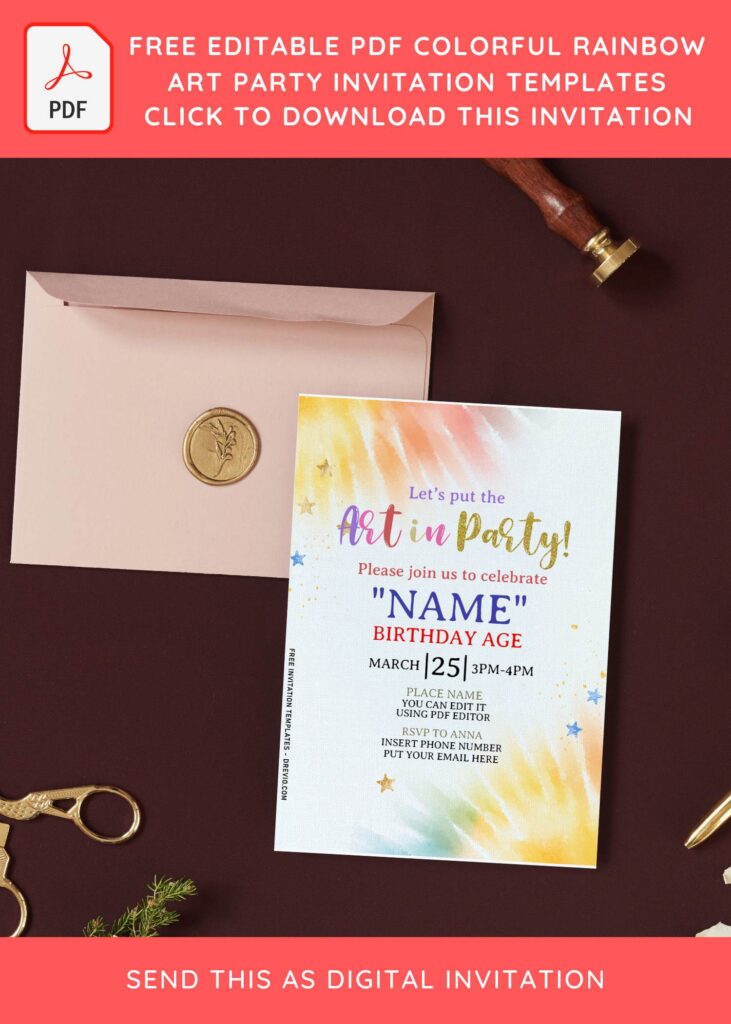 (Free Editable PDF) Colorful Tie Dye Art Party Invitation Templates with white background