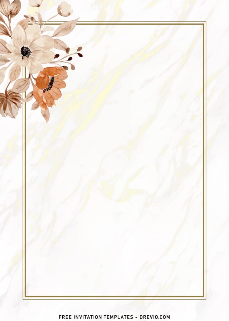 9+ Stunning Marble And Peach Flowers Wedding Invitation Templates with gold frame