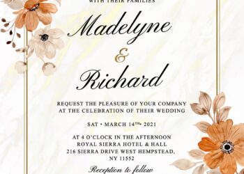 9+ Stunning Marble And Peach Flowers Wedding Invitation Templates