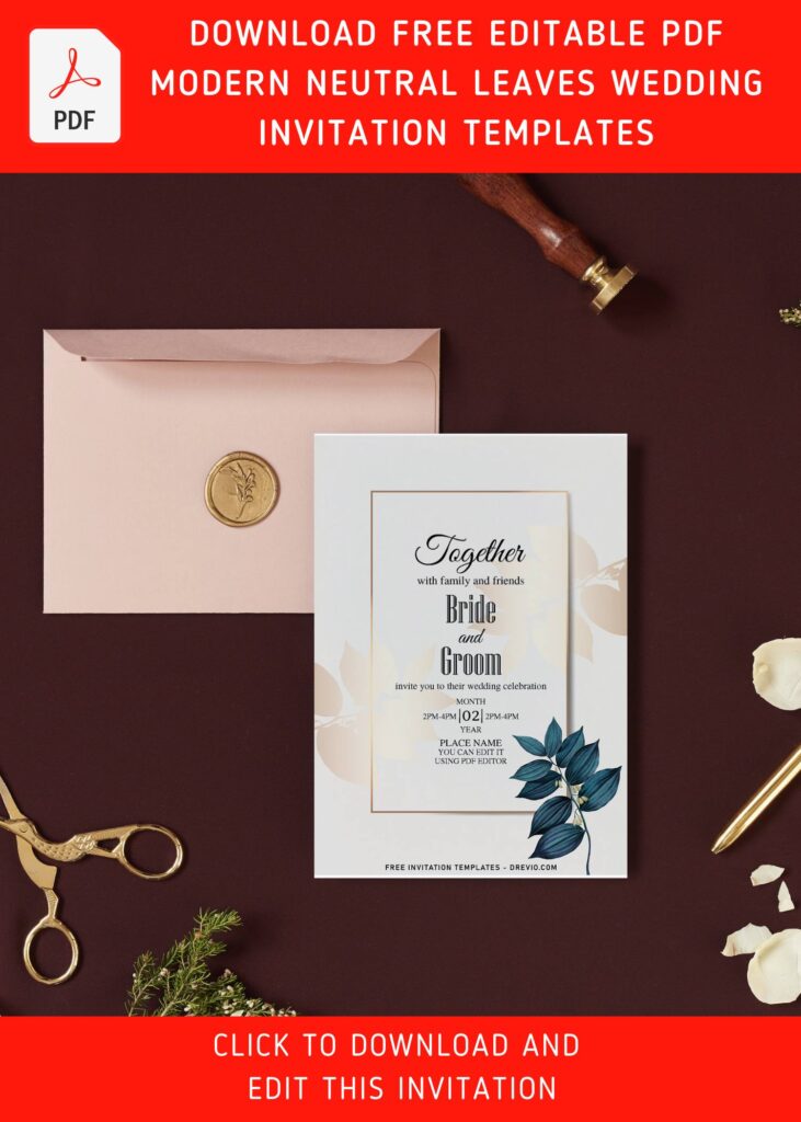 (Free Editable PDF) Classy Modern Jewel Toned Foliage Wedding Invitation Templates with portrait orientation design
