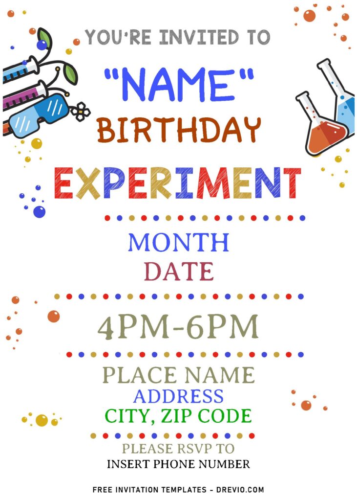 (Free Editable PDF) Explosive Fun Mad Science Party Invitation Templates with colorful dots