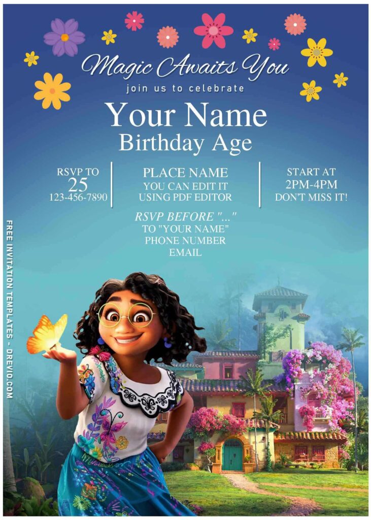 (Free Editable PDF) Disney Encanto Themed Birthday Invitation Templates with Mirable Madrilga