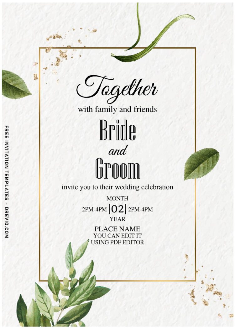 (Free Editable PDF) Splendid Botanical Edge Wedding Invitation ...