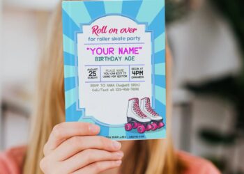 (Free Editable PDF) Simply Cute Roller Skating Party Invitation Templates with pairs of cartoon roller skate boots