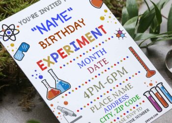 (Free Editable PDF) Explosive Fun Mad Science Party Invitation Templates with cute cartoon lab instrument