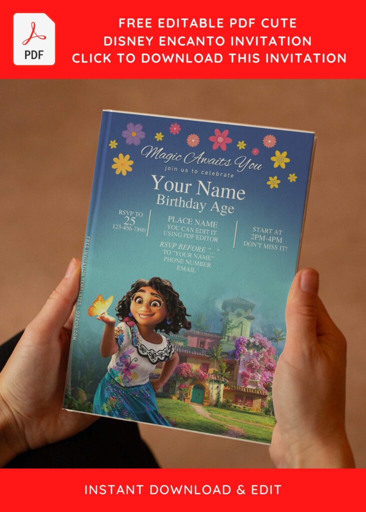 (Free Editable PDF) Disney Encanto Themed Birthday Invitation Templates with Mirable's House