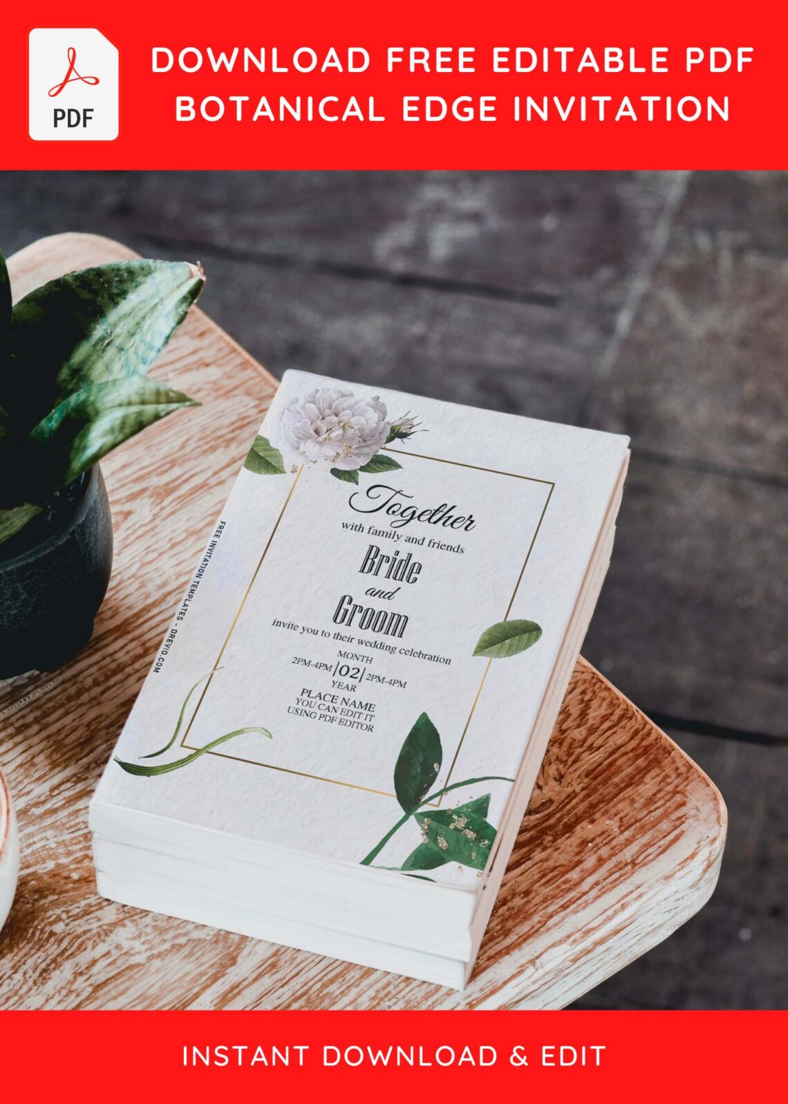 (Free Editable PDF) Splendid Botanical Edge Wedding Invitation ...