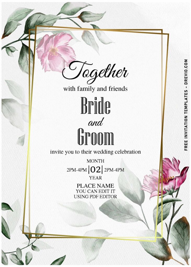 (Free Editable PDF) Chic Southern Magnolia Wedding Invitation Templates with green foliage