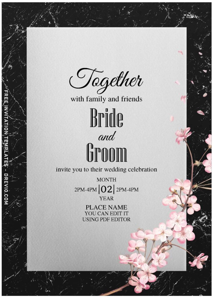 (Free Editable PDF) Classic Marble Cherry Blossom Invitation Templates