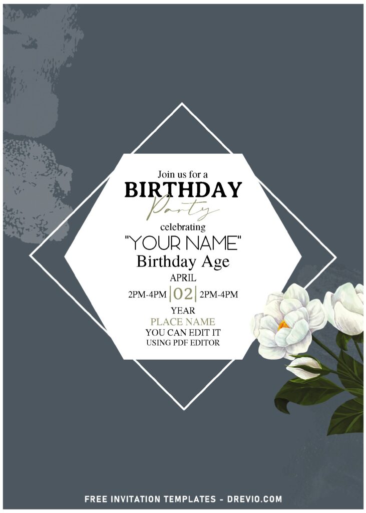 (Free Editable PDF) Watercolor Jasmine & Orchid Birthday Invitation Templates with elegant script