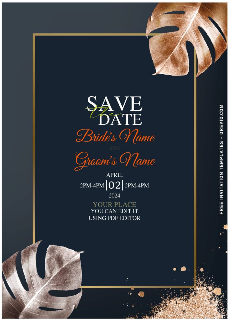 (Free Editable PDF) Divine Greenery Philodendron Wedding Invitation Templates with edge to edge background design