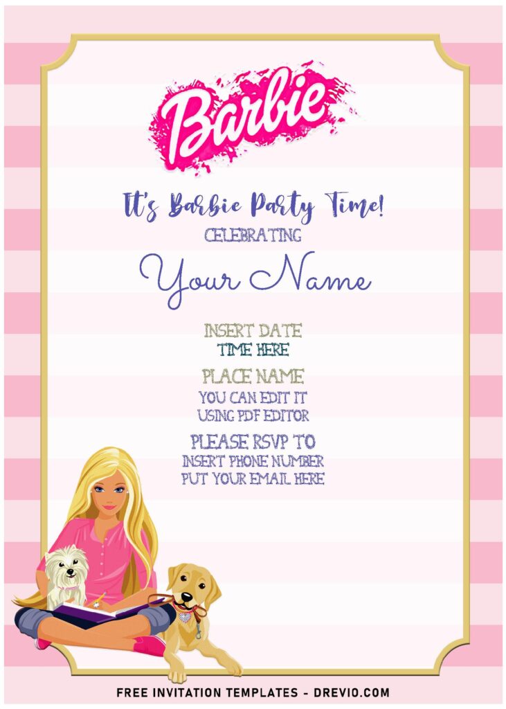 (Free Editable PDF) Adorable Barbie Big City Dream Themed Birthday Invitation Templates with 