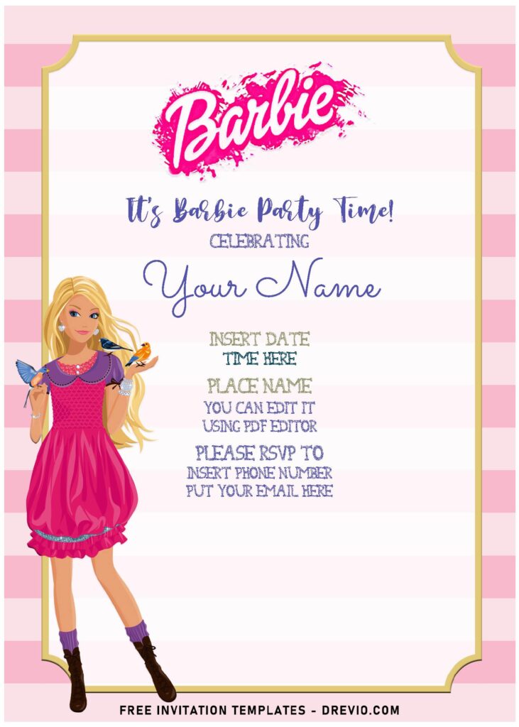 (Free Editable PDF) Adorable Barbie Big City Dream Themed Birthday Invitation Templates with cute wording