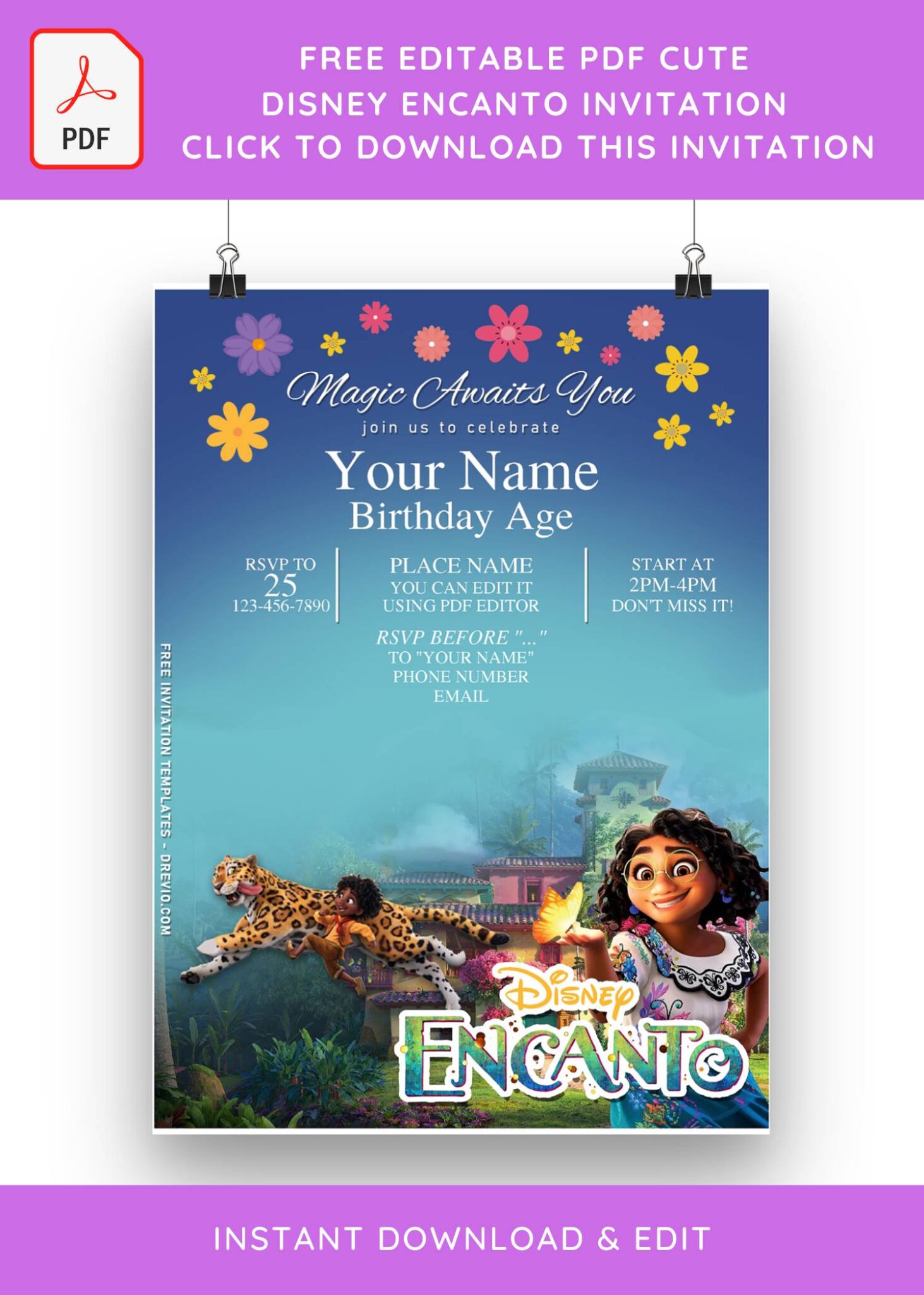 Free Editable PDF Cute Encanto Birthday Invitation Templates Download