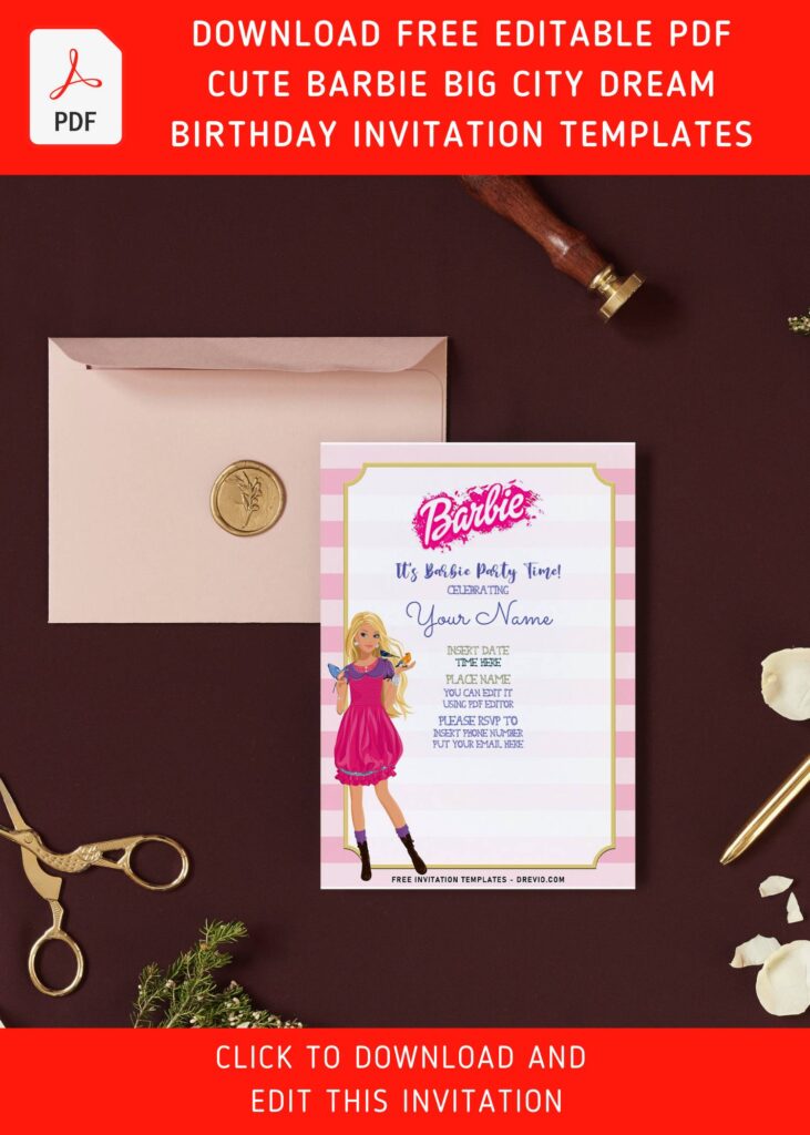 Invitation Template of (Free Editable PDF) Adorable Barbie Big City Dream Themed Birthday Invitation Templates 3