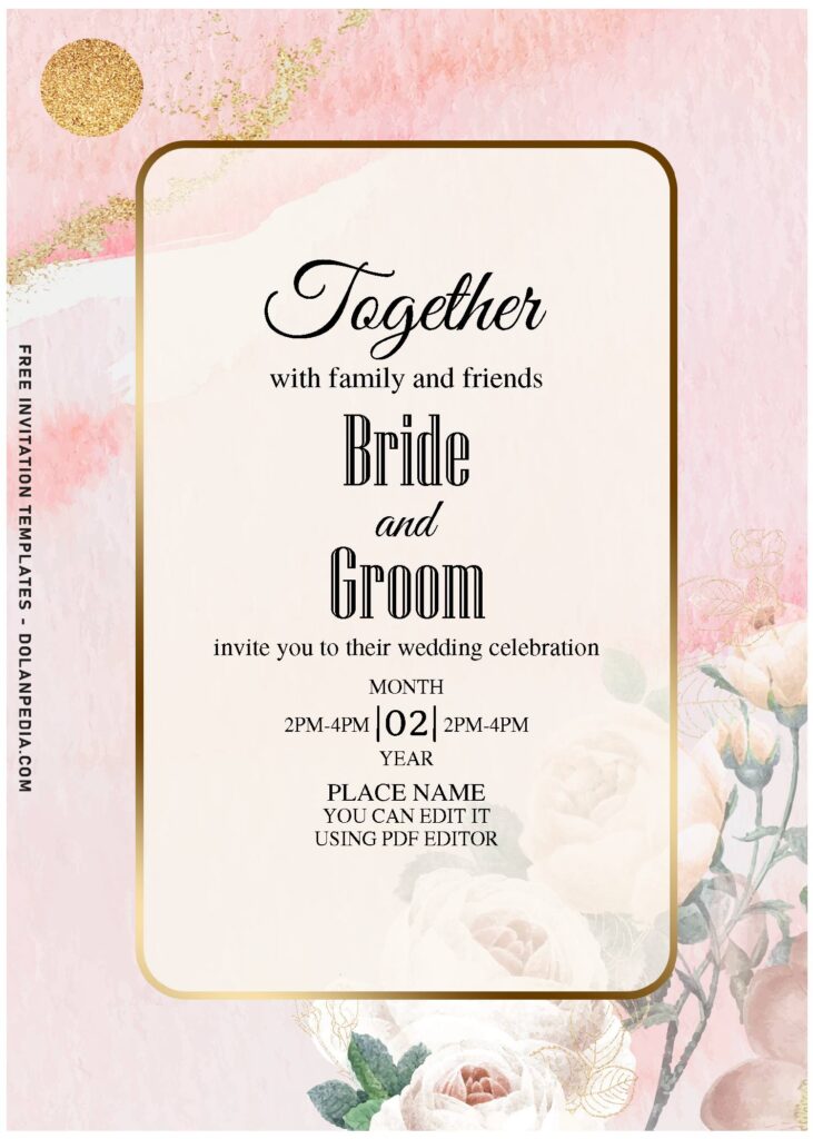 (Free Editable PDF) Divine Spring Gold Wedding Invitation Templates with elegant gold marble background