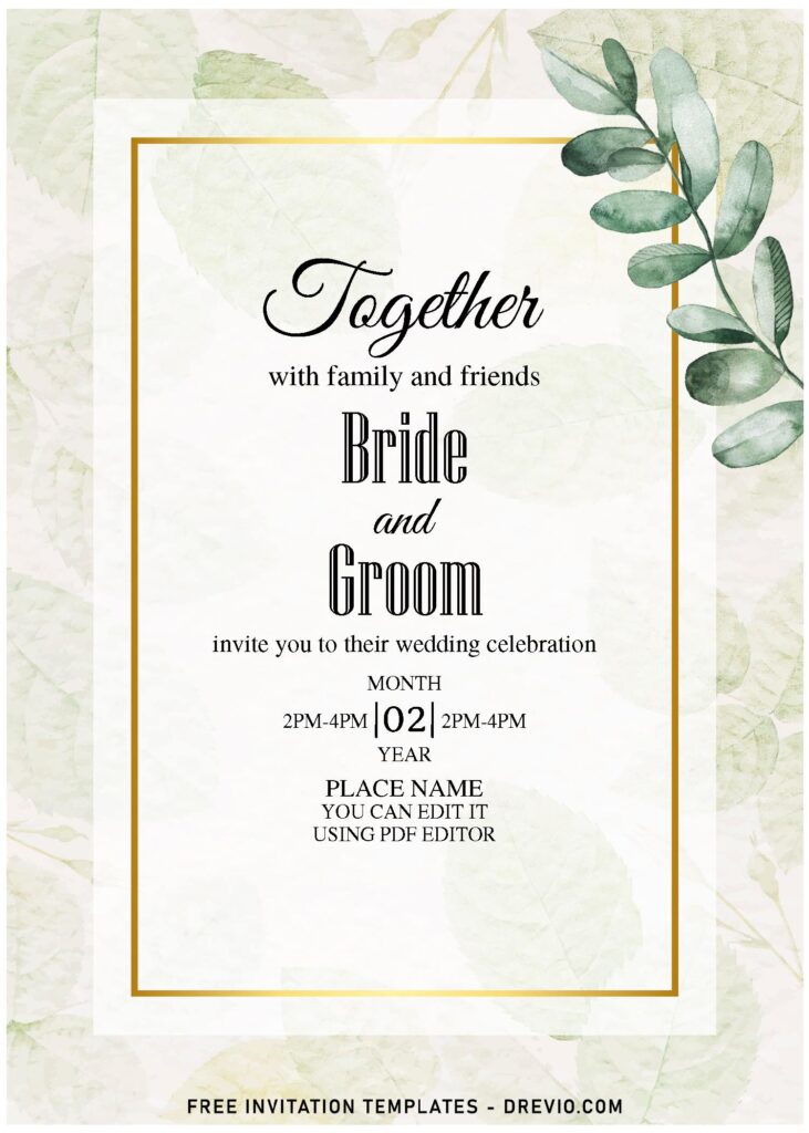 (Free Editable PDF) Enchanted Autumn Foliage Wedding Invitation Templates with rustic background