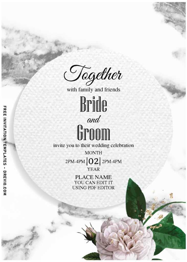 (Free Editable PDF) Enchanted Marble & Floral Save The Date Invitation Templates with pristine white grey marble background