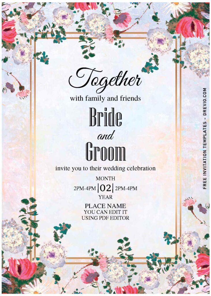 (Free Editable PDF) Striking Gerbera Daisy And Peony Wedding Invitation Templates with elegant script