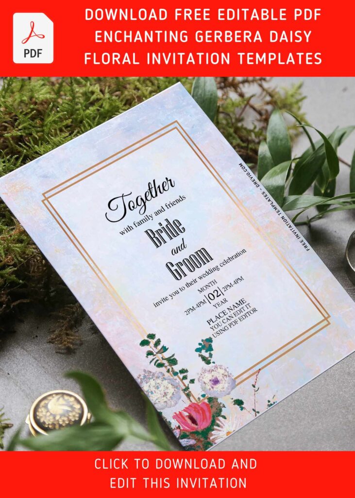 (Free Editable PDF) Striking Gerbera Daisy And Peony Wedding Invitation Templates with gorgeous gerbera daisy flowers