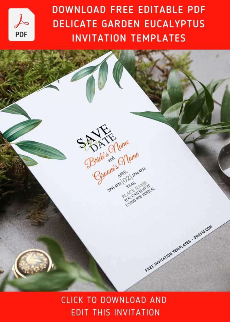 (Free Editable PDF) Organic Garden Ash And Lemon Leaves Invitation Templates with greenery eucalyptus