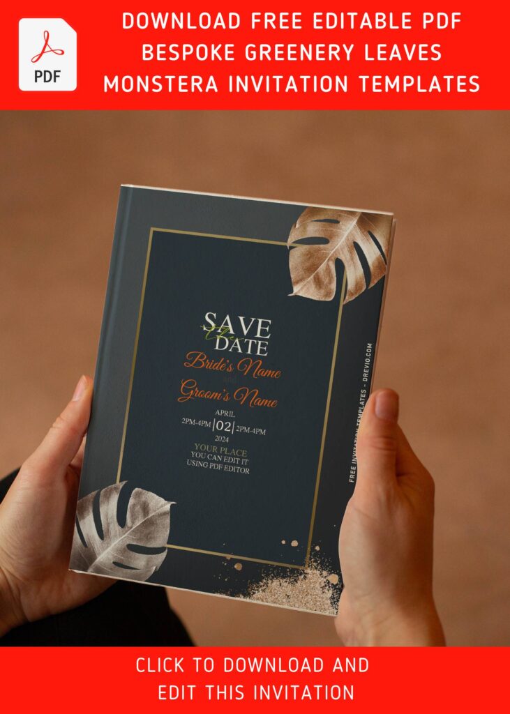 (Free Editable PDF) Divine Greenery Philodendron Wedding Invitation Templates with boho greenery