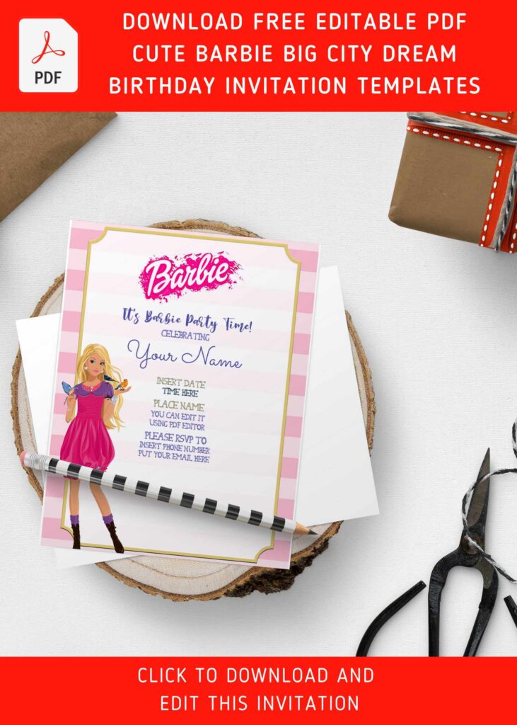 Invitation Template of (Free Editable PDF) Adorable Barbie Big City Dream Themed Birthday Invitation Templates 1