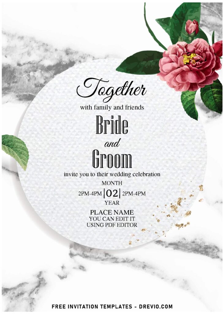 (Free Editable PDF) Enchanted Marble & Floral Save The Date Invitation Templates with editable text