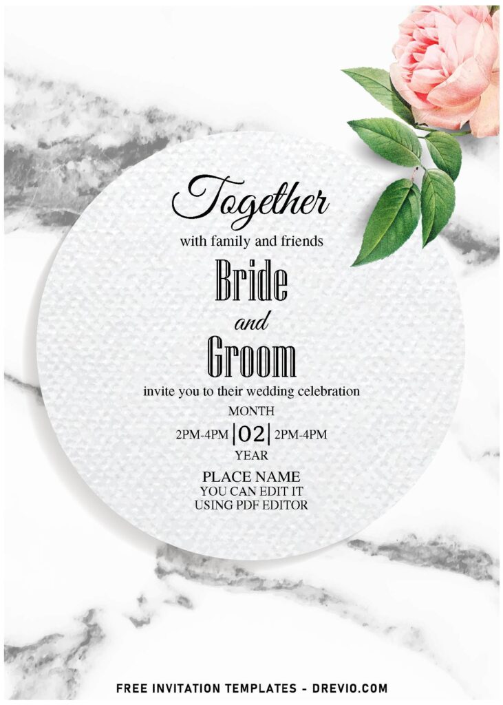(Free Editable PDF) Enchanted Marble & Floral Save The Date Invitation Templates with elegant script