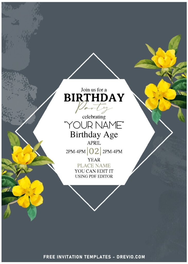 (Free Editable PDF) Watercolor Jasmine & Orchid Birthday Invitation Templates with beautiful jasmine