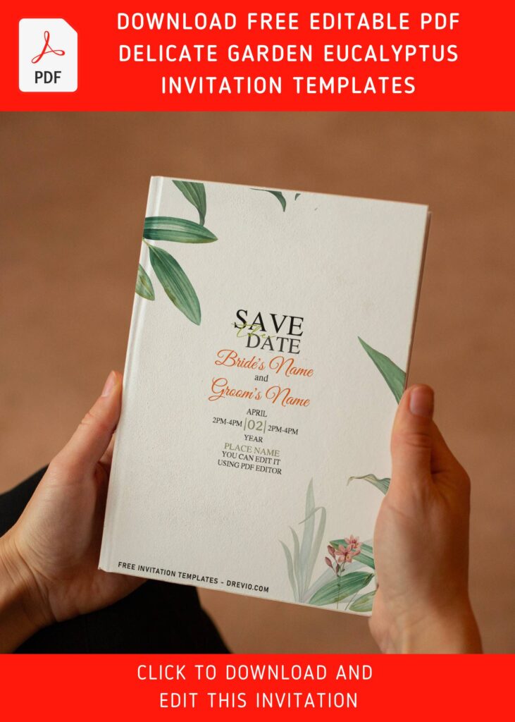 (Free Editable PDF) Organic Garden Ash And Lemon Leaves Invitation Templates with botanical greenery graphics
