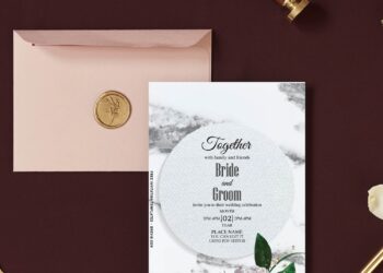 (Free Editable PDF) Enchanted Marble & Floral Save The Date Invitation Templates with aesthetic watercolor flowers