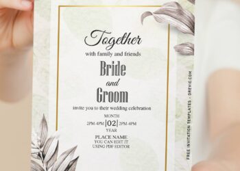 (Free Editable PDF) Enchanted Autumn Foliage Nuptial Wedding Invitation Templates with aesthetic greenery leaves
