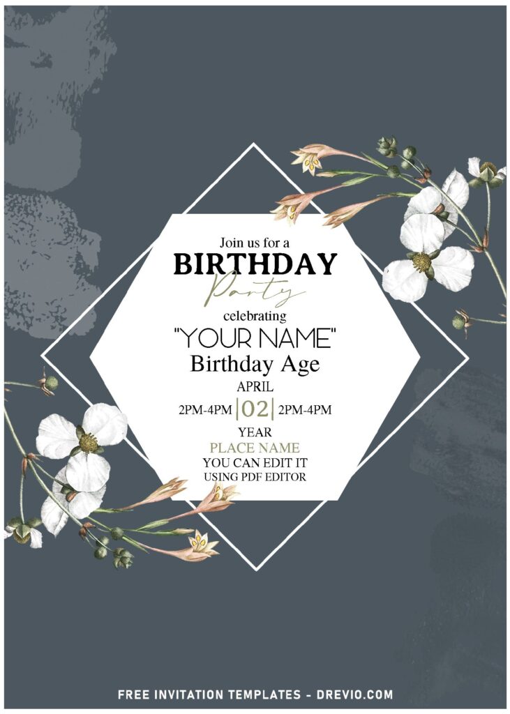 (Free Editable PDF) Watercolor Jasmine & Orchid Birthday Invitation Templates with enchanting white orchid