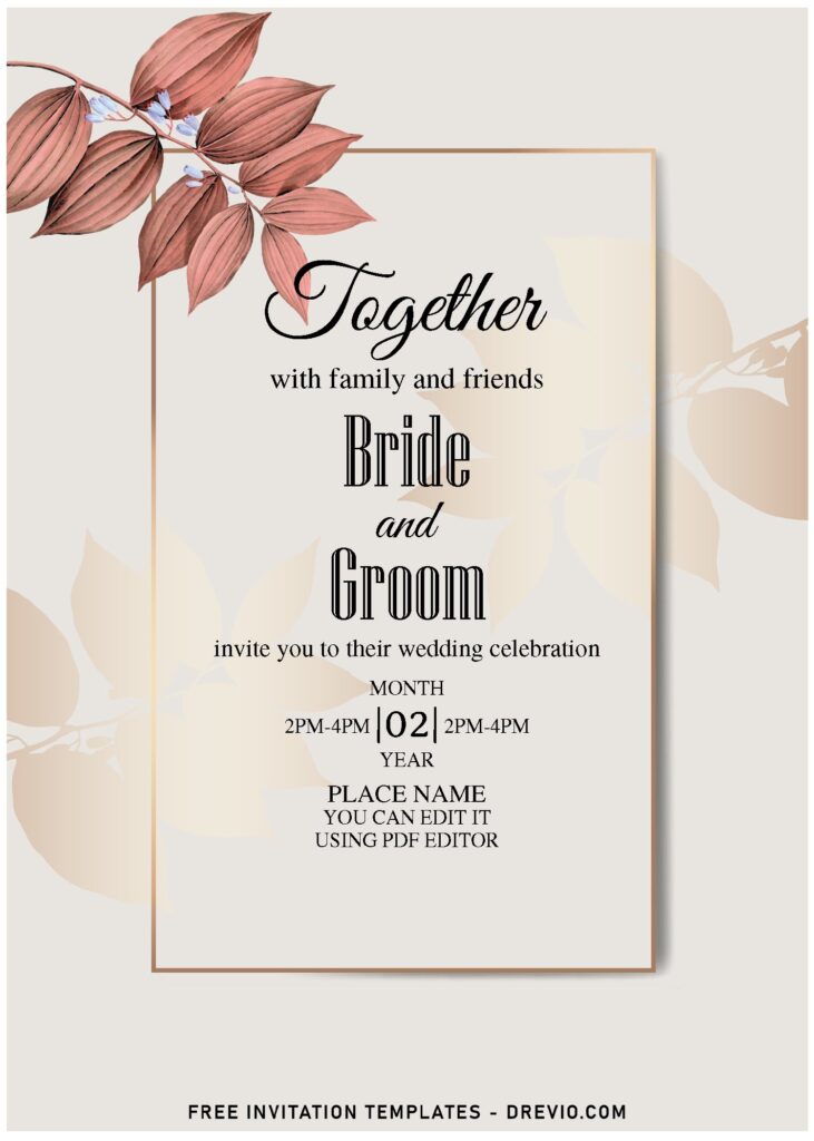 (Free Editable PDF) Classy Modern Jewel Toned Foliage Wedding Invitation Templates with elegant script