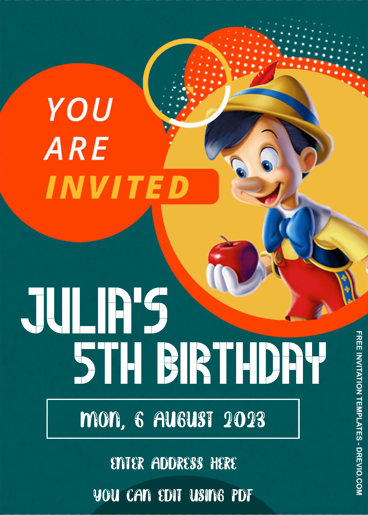 Pinocchio Birthday Invitation Templates One