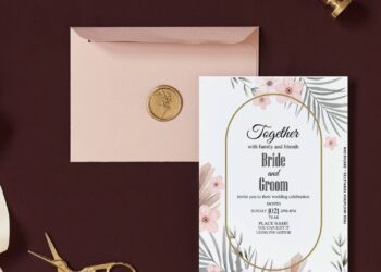 (Free Editable PDF) Modest Chic Pampas Grass And Floral Invitation Templates with aesthetic palm leaves