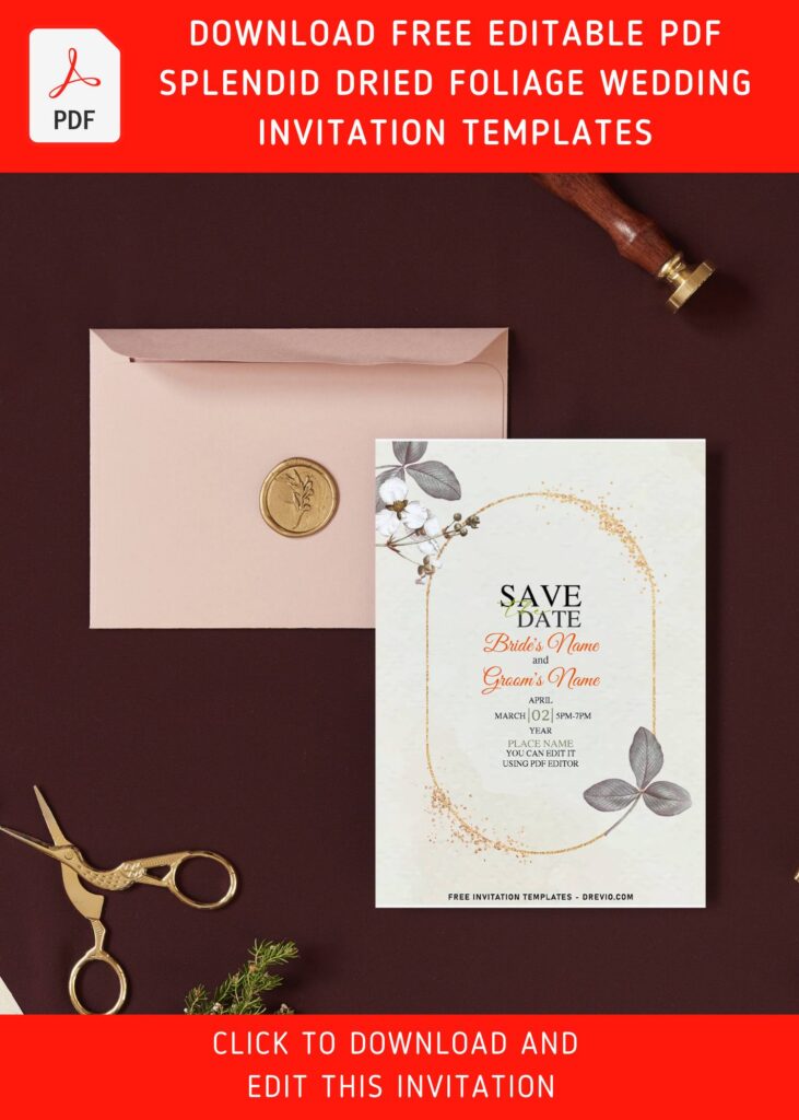 (Free Editable PDF) Splendid Dried Foliage And Orchid Invitation Templates with aesthetic orchid flowers