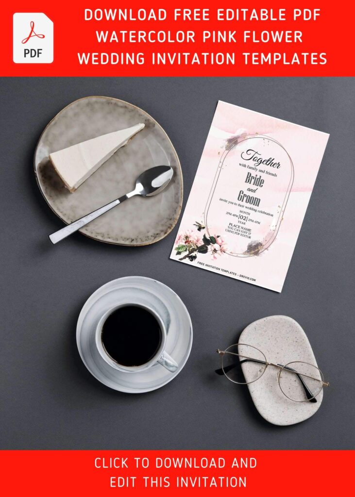 (Free Editable PDF) Pure White Sweet Pea Floral Wedding Invitation Templates with elegant text frame