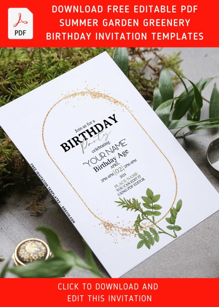 Invitation Template of (Free Editable PDF) Summer Garden Greenery Birthday Invitation Templates 2