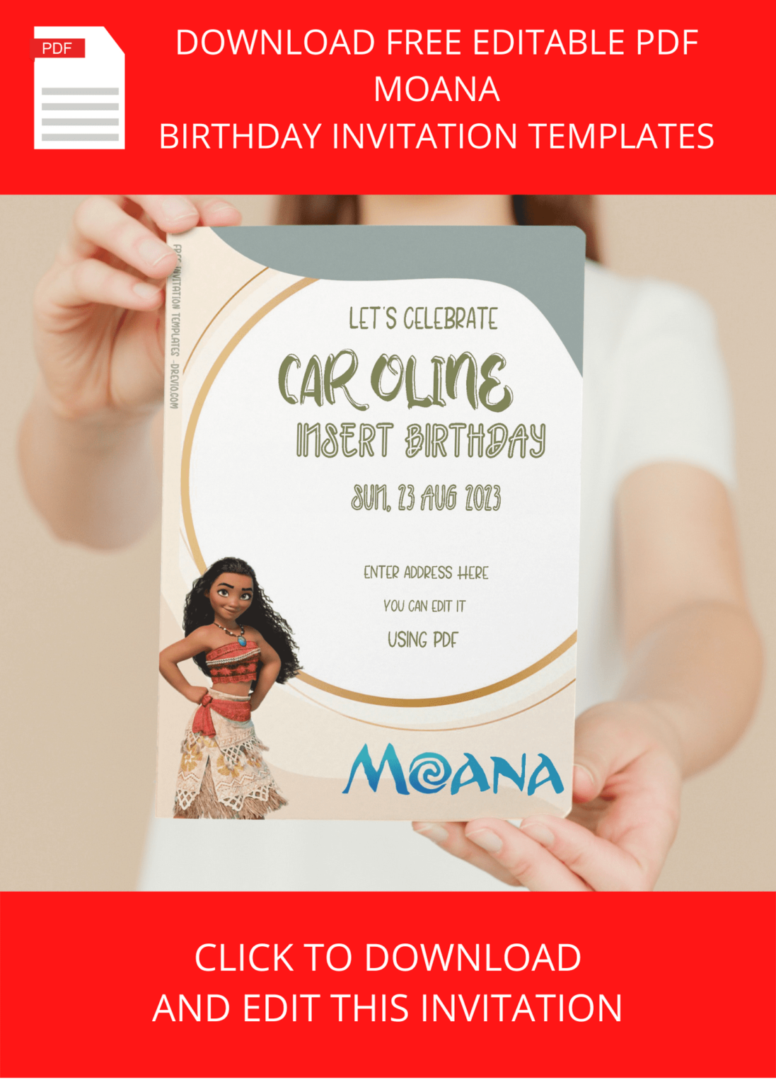 ( Free Editable PDF ) Moana Birthday Invitation Templates - Drevio ...