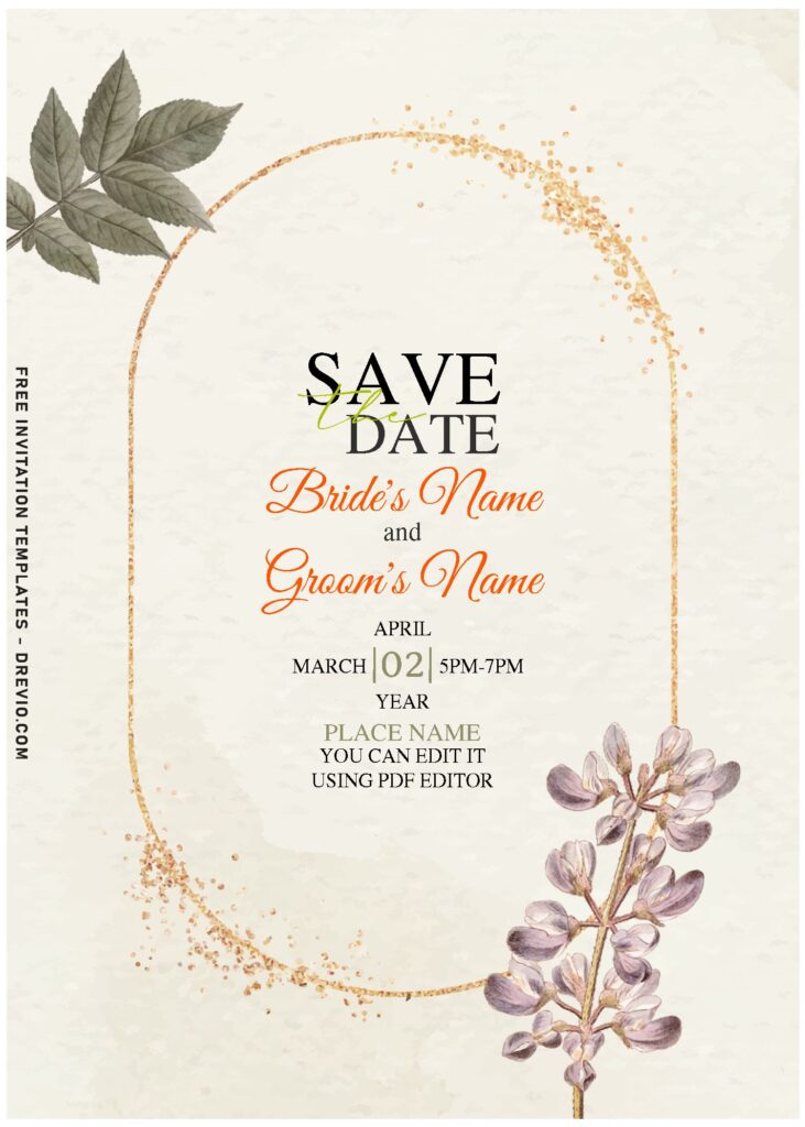 (Free Editable PDF) Splendid Dried Foliage And Orchid Invitation Templates with watercolor arrowhead flowers