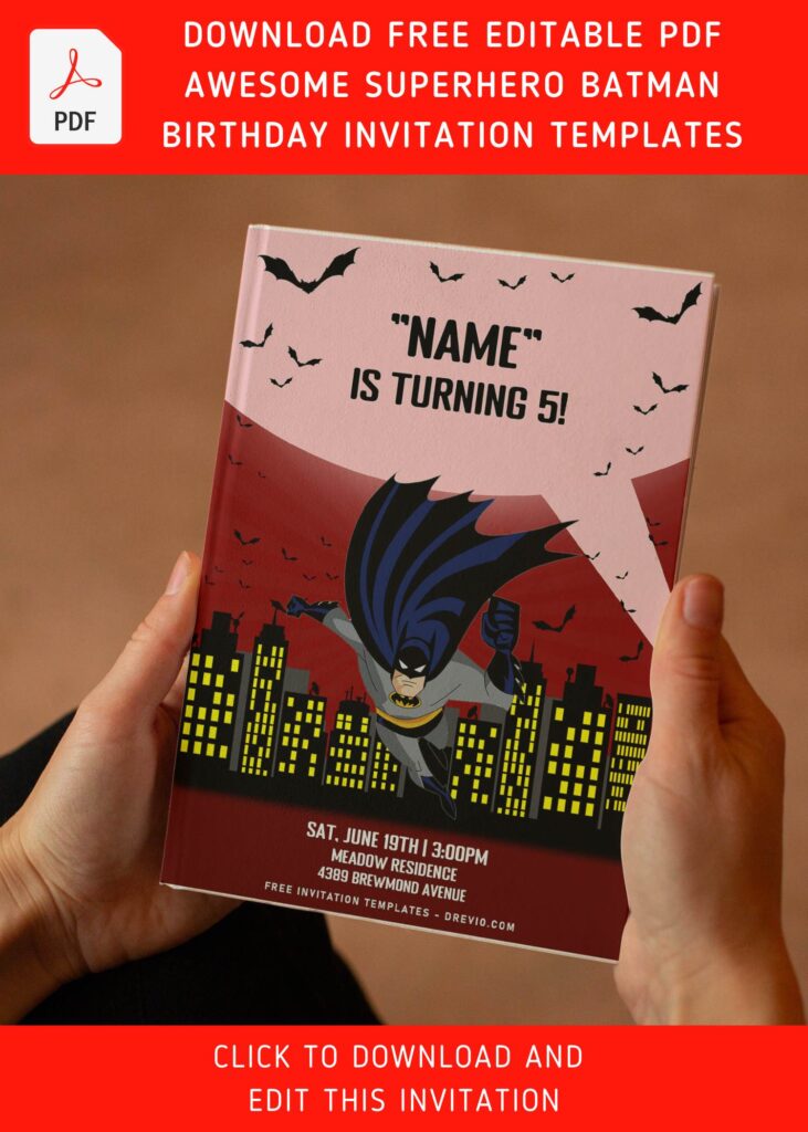 (Free Editable PDF) Awesome Gotham City Batman Birthday Invitation Templates with Batman graphics