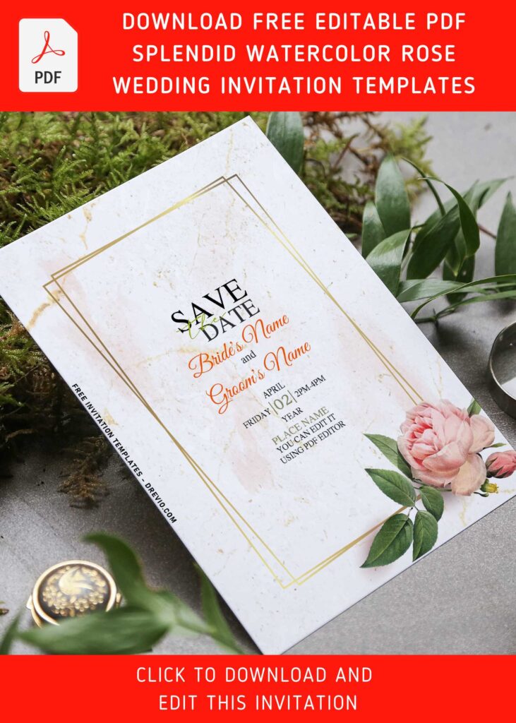 Invitation Template of (Free Editable PDF) Splendid Watercolor Marble Gold & Rose Invitation Templates 6