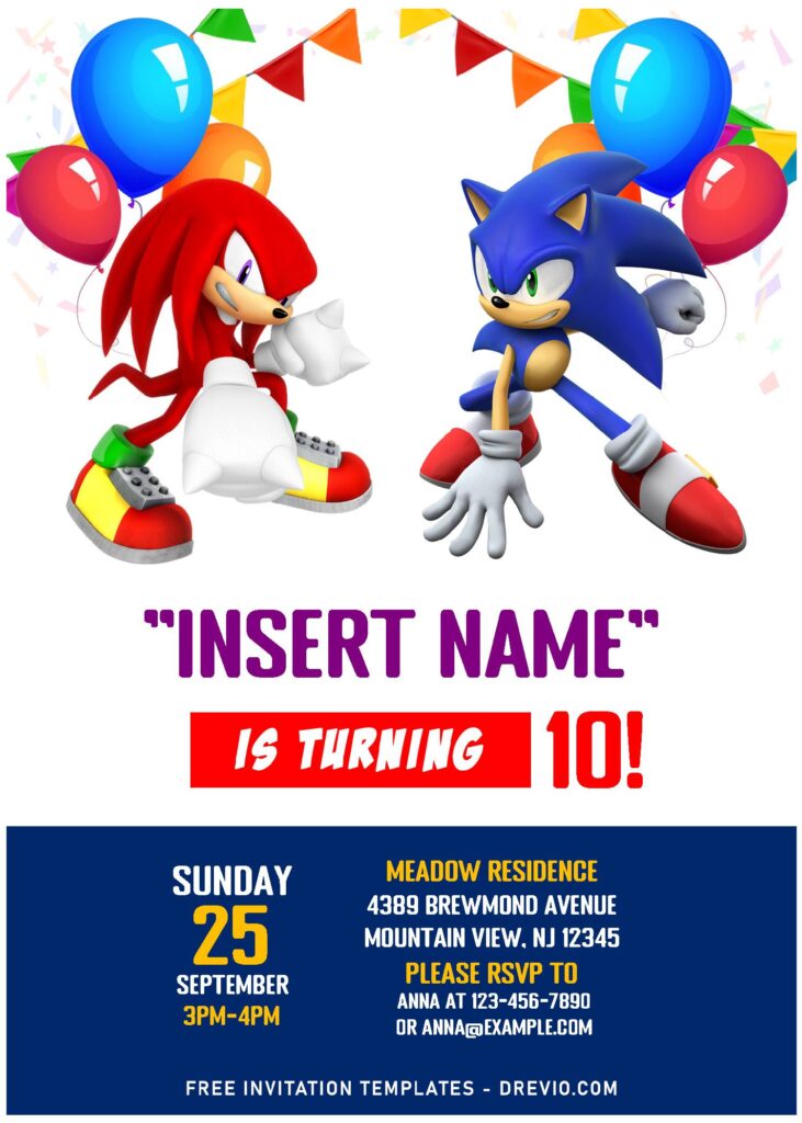 (Free Editable PDF) The Spiky Quickster Sonic The Hedgehog 2 Birthday Invitation Templates with Sonic and Knuckle